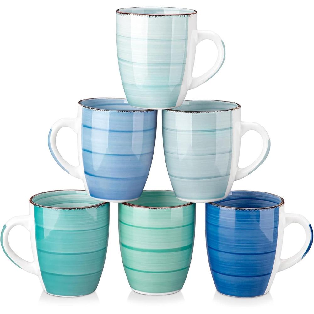 imagevancasso Bonita 12 Oz Coffee Mugs Set of 6 Ceramic Coffee Cups for Cappuccino Latte Tea Cocoa Warm ColorBlue