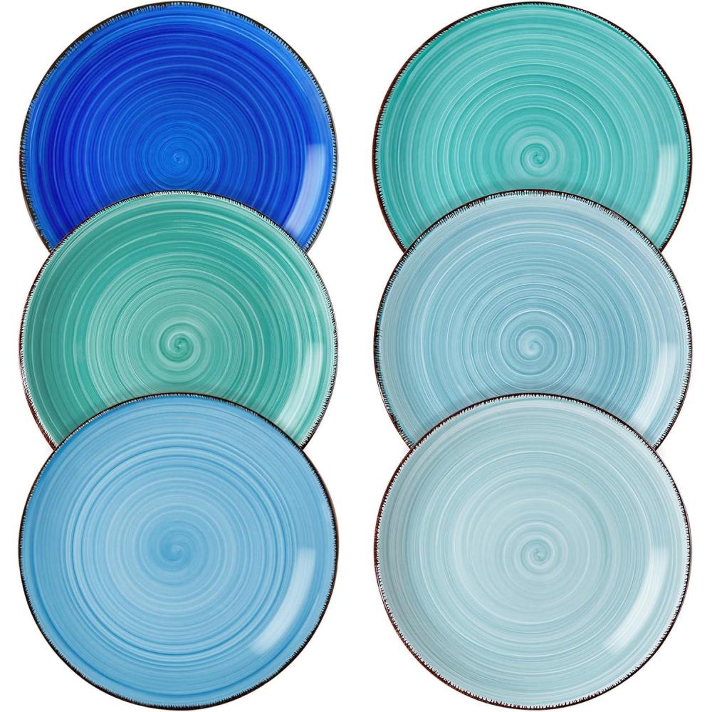 imagevancasso Bonita Blue Salad Plate Set of 6 75 Inch Ceramic Dinner Plate Dishwasher and Microwave SafeCool Color