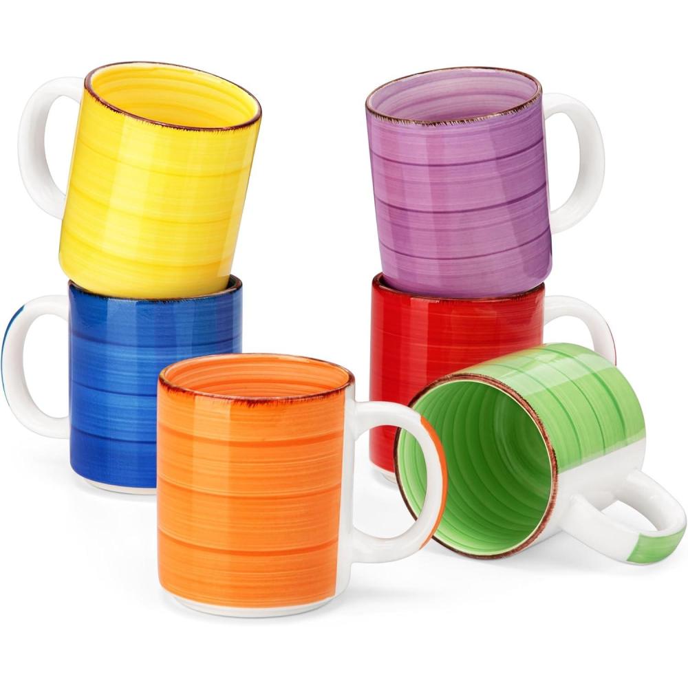 imagevancasso Bonita Ceramic Coffee Mug Set of 616 Oz Coffee Cups with Large Handle for TeaLatteCappuccinoMilkCocoaDishwasherampampMicrowave SafeBlueColor