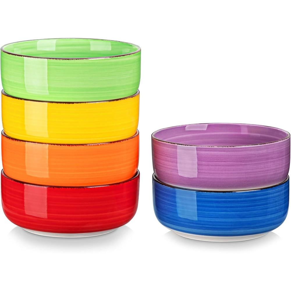 imagevancasso Bonita Cereal Bowl Set of 6 24 Oz Ceramic Bowls for Kitchen Dishwasher ampamp Microwave Safe Bowls for Soup Cereal Dessert Fruit Blue Colored Bowl SetMulticolor