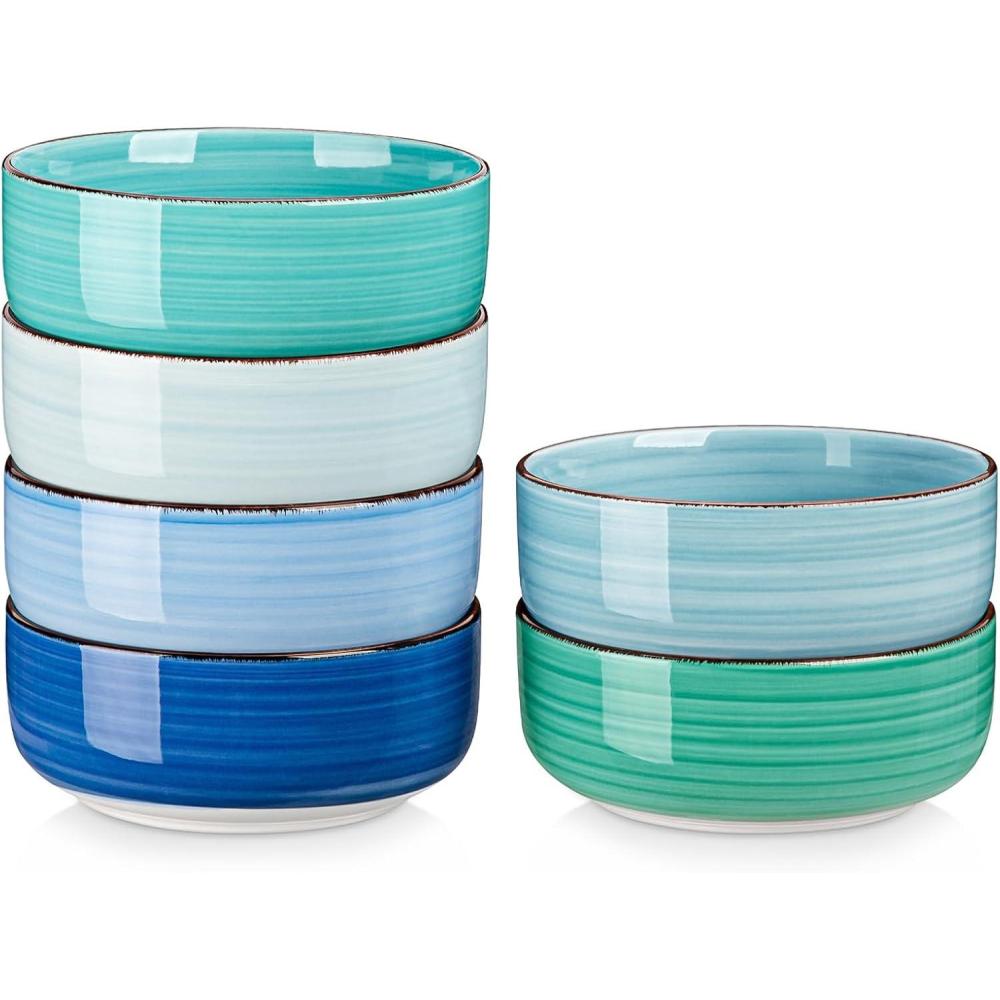 imagevancasso Bonita Cereal Bowl Set of 6 24 Oz Ceramic Bowls for Kitchen Dishwasher ampamp Microwave Safe Bowls for Soup Cereal Dessert Fruit Blue Colored Bowl SetBlue