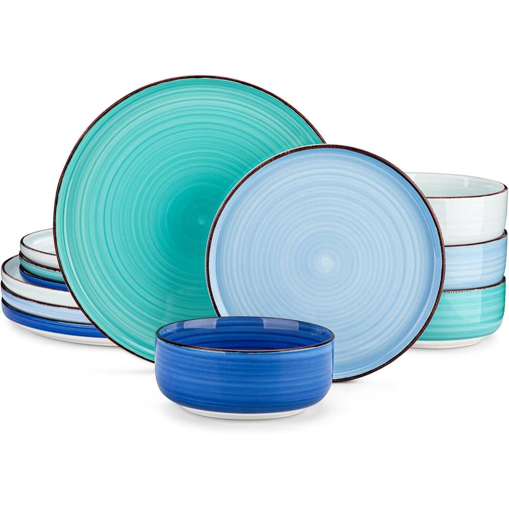 imagevancasso Bonita Dinnerware Sets 24 Pieces Stoneware Dishes Set for 6 Dinner Platers with Bowls Set Dinshwasher and Microwave Safe MulticolorBlue
