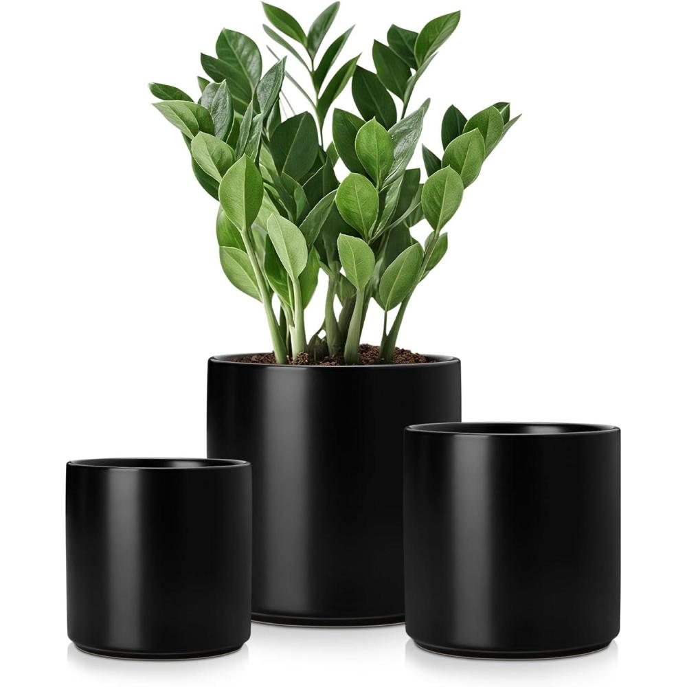 imagevancasso Ceramic Plant Pots 425525625 Inch Planter Pot with Drainage Hole Flower Pots for Indoor Outdoor Plants Set of 3 BlueBlack
