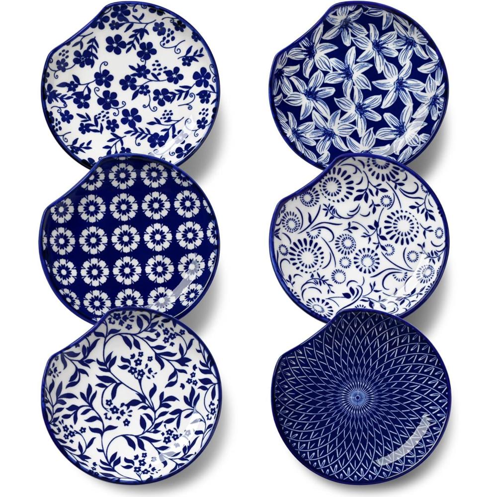 imagevancasso Ceramic Spoon Rest for Stove Top 6Pack Blue and White Floral Spoon Holder Set for Kitchen Counter HeatResistant Utensil Rest for Spoons ampamp Spatulas 48 Inch Farmhouse Decor