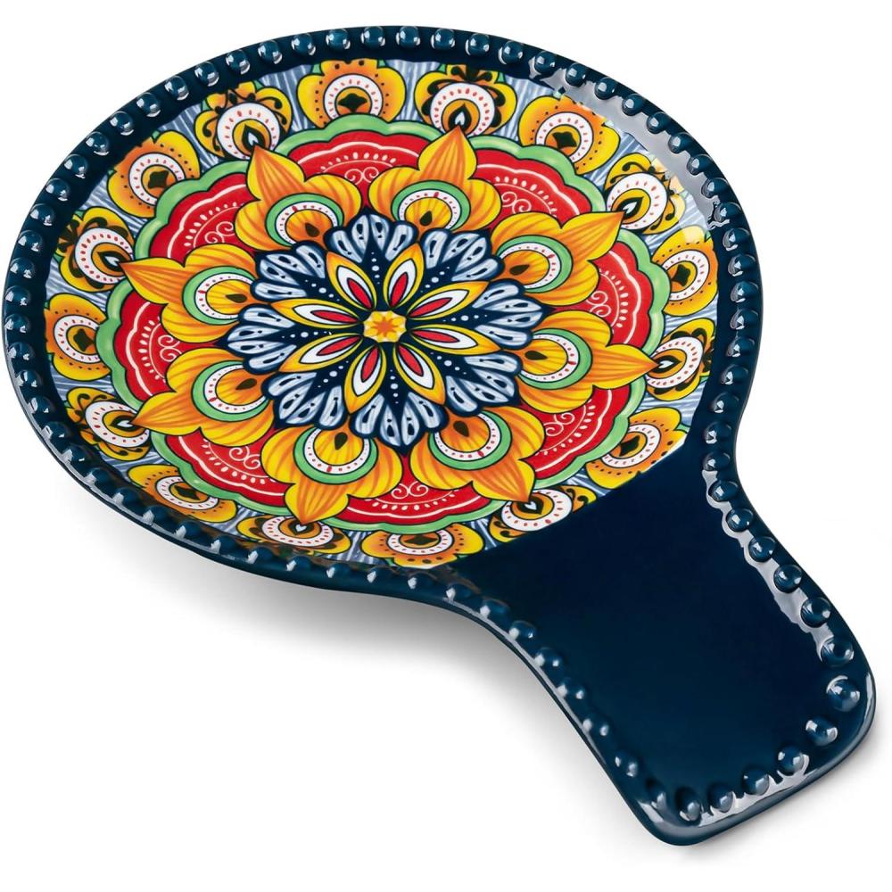 imagevancasso Ceramic Spoon Rest for Stove Top 77 Inch Cooking Spoon Holder for Kitchen Counter Decor Spoon Holder for Coffee Spoon Rest Spoon Cradle Spatula Spoons or Tongs Decorations BlueBlue