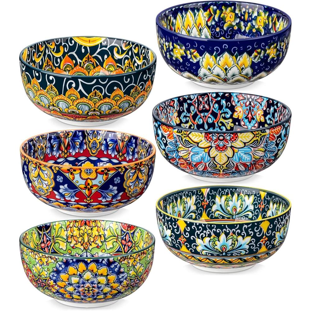 imagevancasso Cereal Bowls Set of 6 Bohemian Ceramic Soup Bowls 28 oz Colorful Bowls Set for Kitchen Dishwasher ampamp Microwave Safe for Salad Pasta Rice Oatmeal FruitBohemian Style