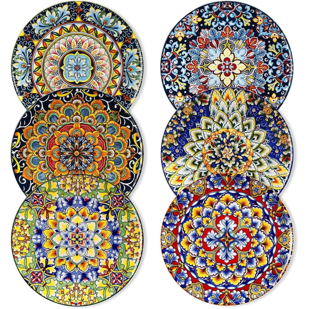 imagevancasso Dinner Plates Set of 6105 Inch Ceramic Plates Microwave Oven and Dishwasher Safe Colorful Bohemian Style Dishes for KitchenBohemian Style