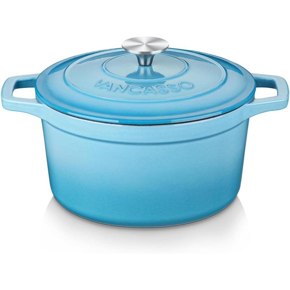 imagevancasso Enameled Cast Iron Dutch Oven 93 Quart Dutch Oven Pot with Lid Oval Dutch Oven Cast Iron Pot with Non Stick Coating for Bread Baking Light BlueBlue