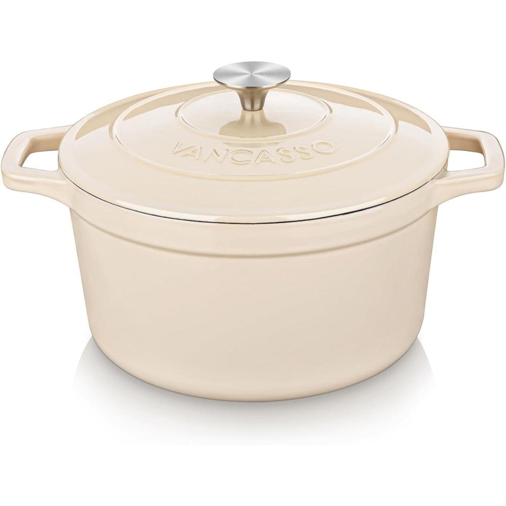 imagevancasso Enameled Cast Iron Dutch Oven 93 Quart Dutch Oven Pot with Lid Oval Dutch Oven Cast Iron Pot with Non Stick Coating for Bread Baking Light BlueCream