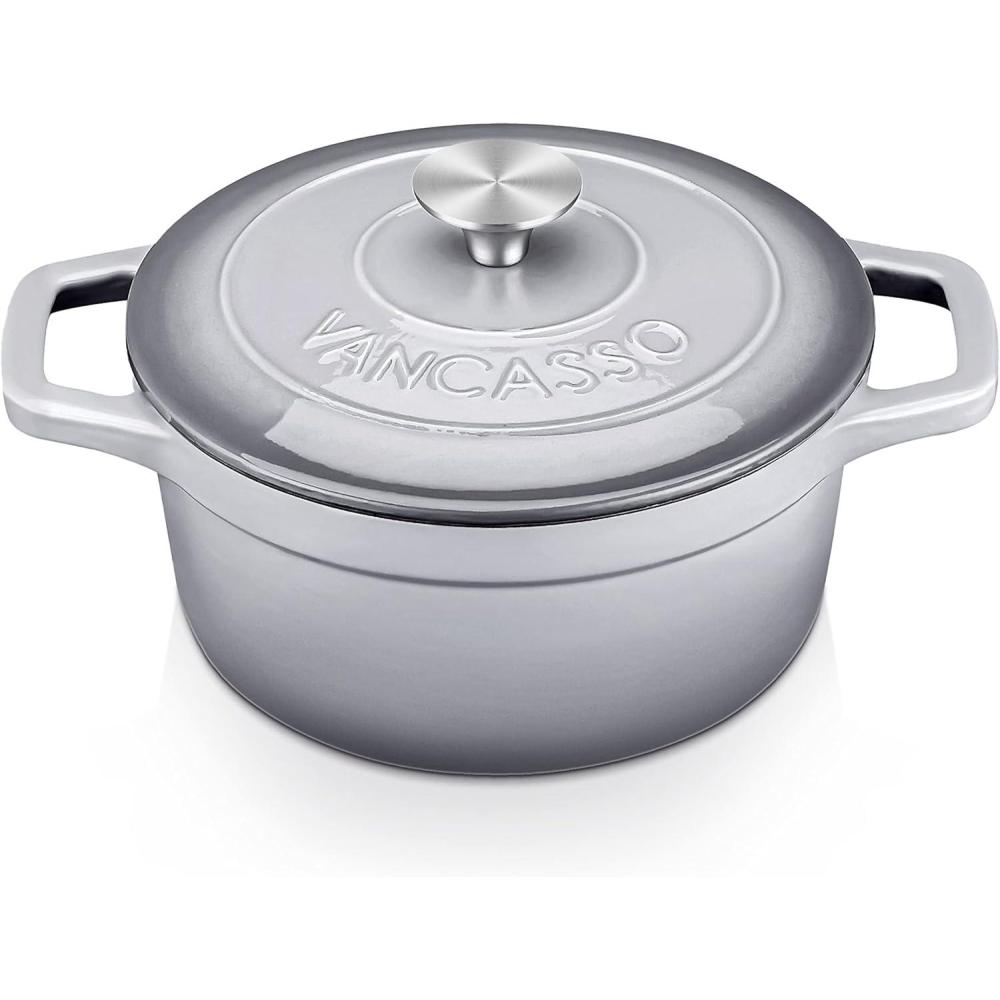 imagevancasso Enameled Cast Iron Dutch Oven 93 Quart Dutch Oven Pot with Lid Oval Dutch Oven Cast Iron Pot with Non Stick Coating for Bread Baking Light BlueGrey