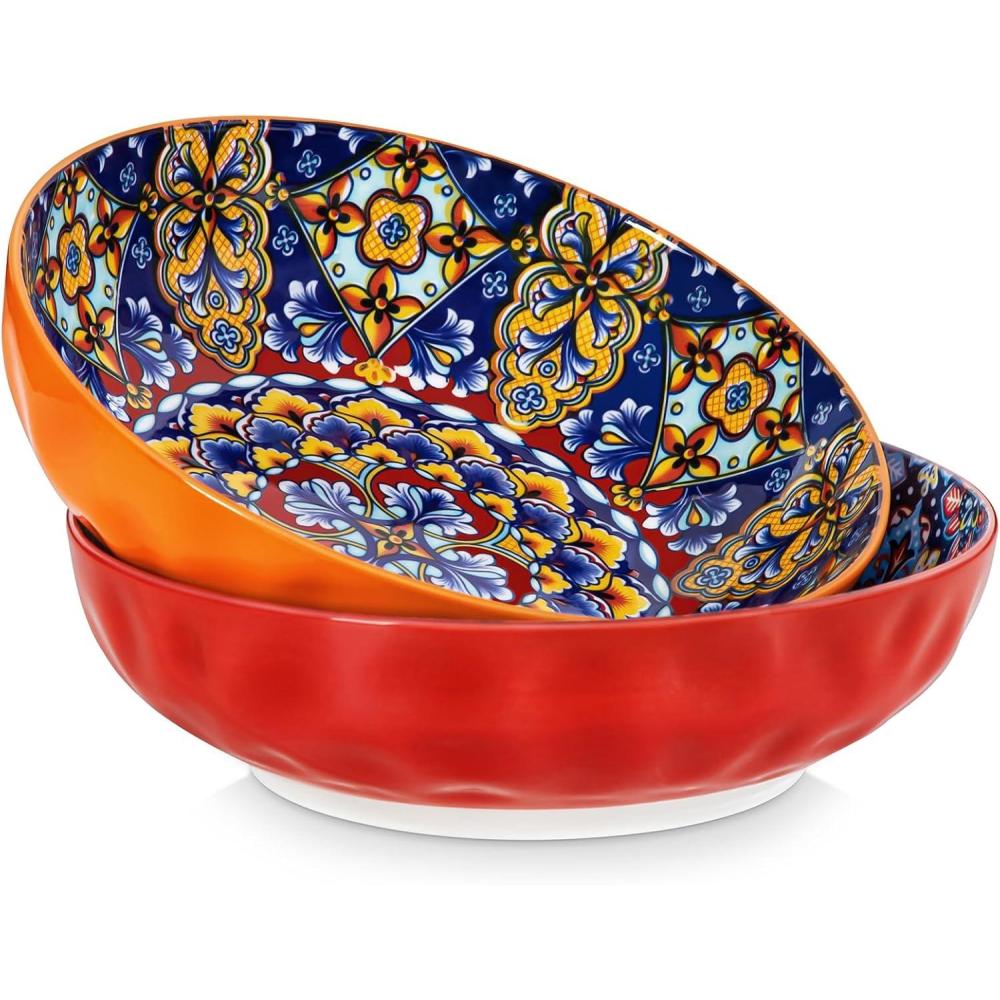 imagevancasso Large Serving Bowls 78 Oz Extra Large Salad Bowls Set of 2 Bohemian Decorative Bowls for Salad Fruit Pasta and Dinner Serving Dishes Set for Party Dishwasher ampamp Microwave SafeRedRed
