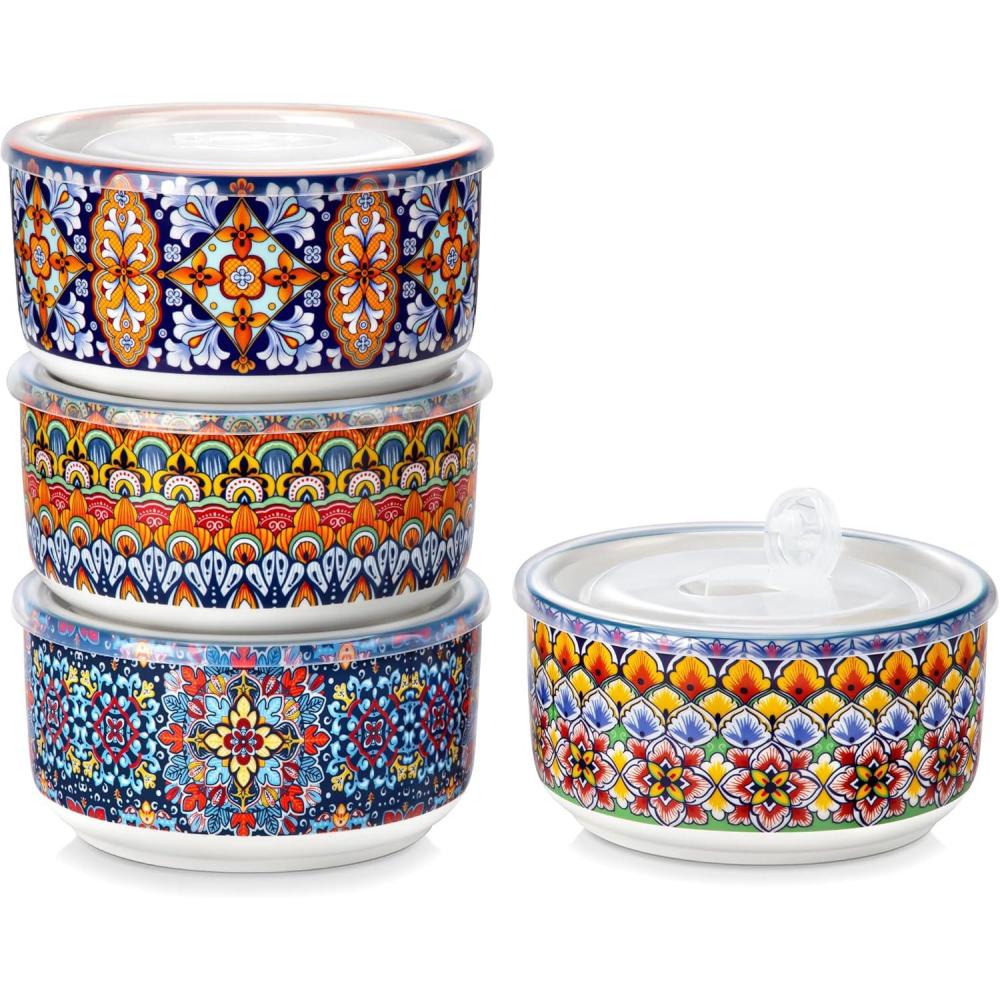 imagevancasso Mixing Bowls with Lids Set of 4 Ceramic Nesting Bowls Serving Bowl for Food Storage Microwave and Dishwasher Safe 60362010 OZ Series SIMIBohemian
