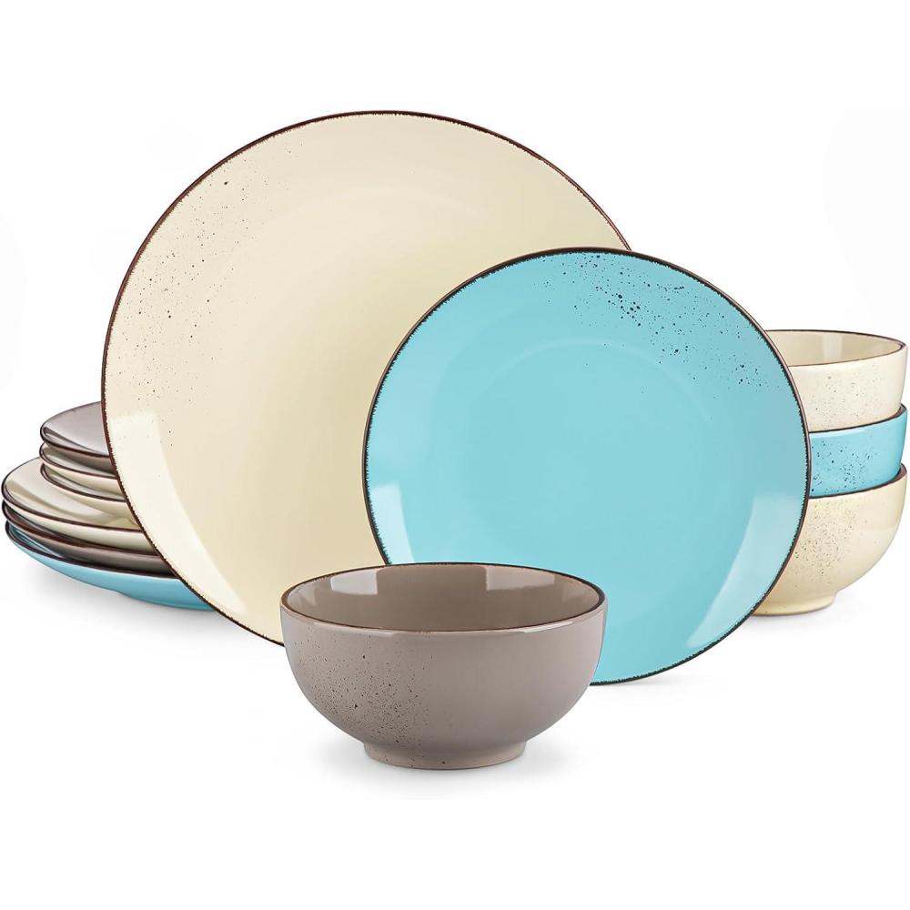 imagevancasso Navia Dinnerware Sets Stoneware Plates and Bowls Sets Dinner Salad Dessert Plates and Cereal Bowls Set Dishes Set for 4 Spray Spot Patterned MultiColorMulticolor