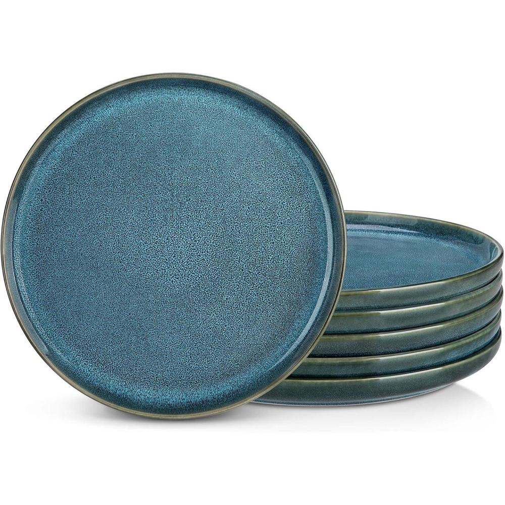 imagevancasso PLAYA Dinner Plates Set of 6 1025 Inch  Ceramic ampamp Stoneware Plates Microwave ampamp Oven Safe Trendy Green Tableware for Modern Dining Durable Dishwasher Safe DesignBlue