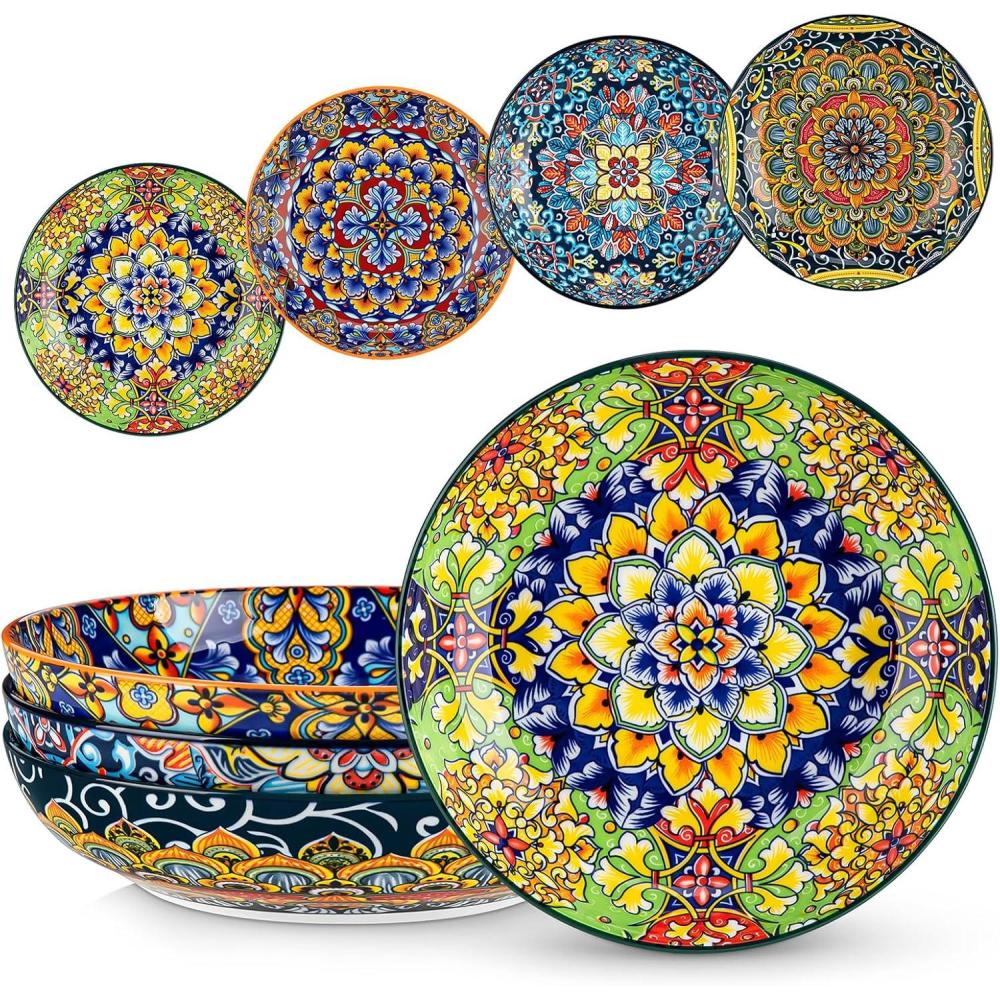 imagevancasso Pasta Bowls 42 oz Ceramic Salad Bowls of 4Large Corlorful Serving Bowls for Kitchen Dishwasher ampamp Microwave Safe Soup Bowls Pasta Plates