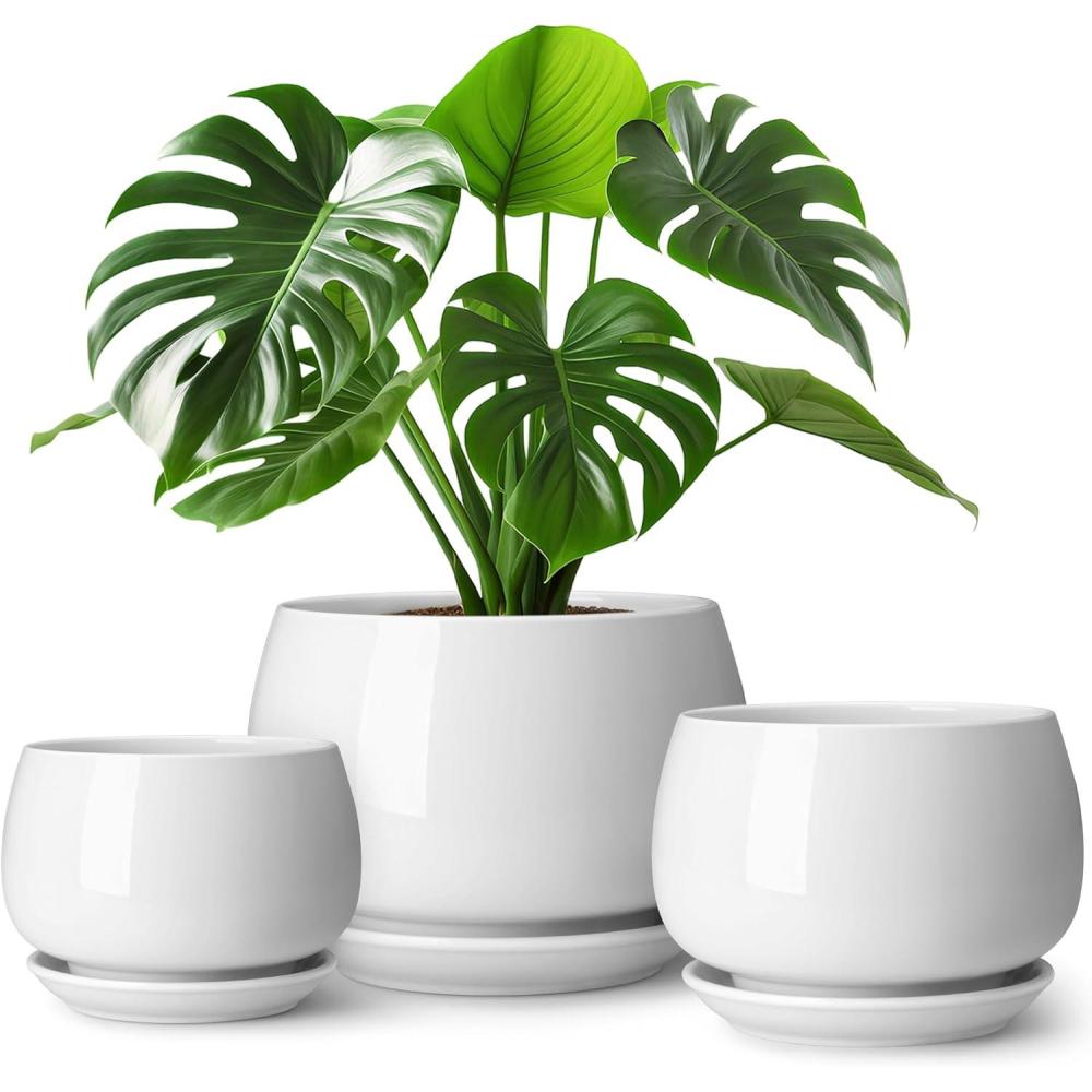 imagevancasso Plant Pots 73  96  116 inch Set of 3 Ceramic Garden Planters Indoor Flower Pot WhiteWhite