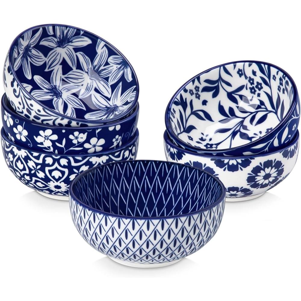 imagevancasso SELENE Ceramic 27 Oz Mini Dipping Bowls Set of 6 3 Inch Small Dip Bowls for Sauce Soy Sauce Sushi Condiments ampamp Side Dishes Microwave ampamp Dishwasher Safe Vintage Blue