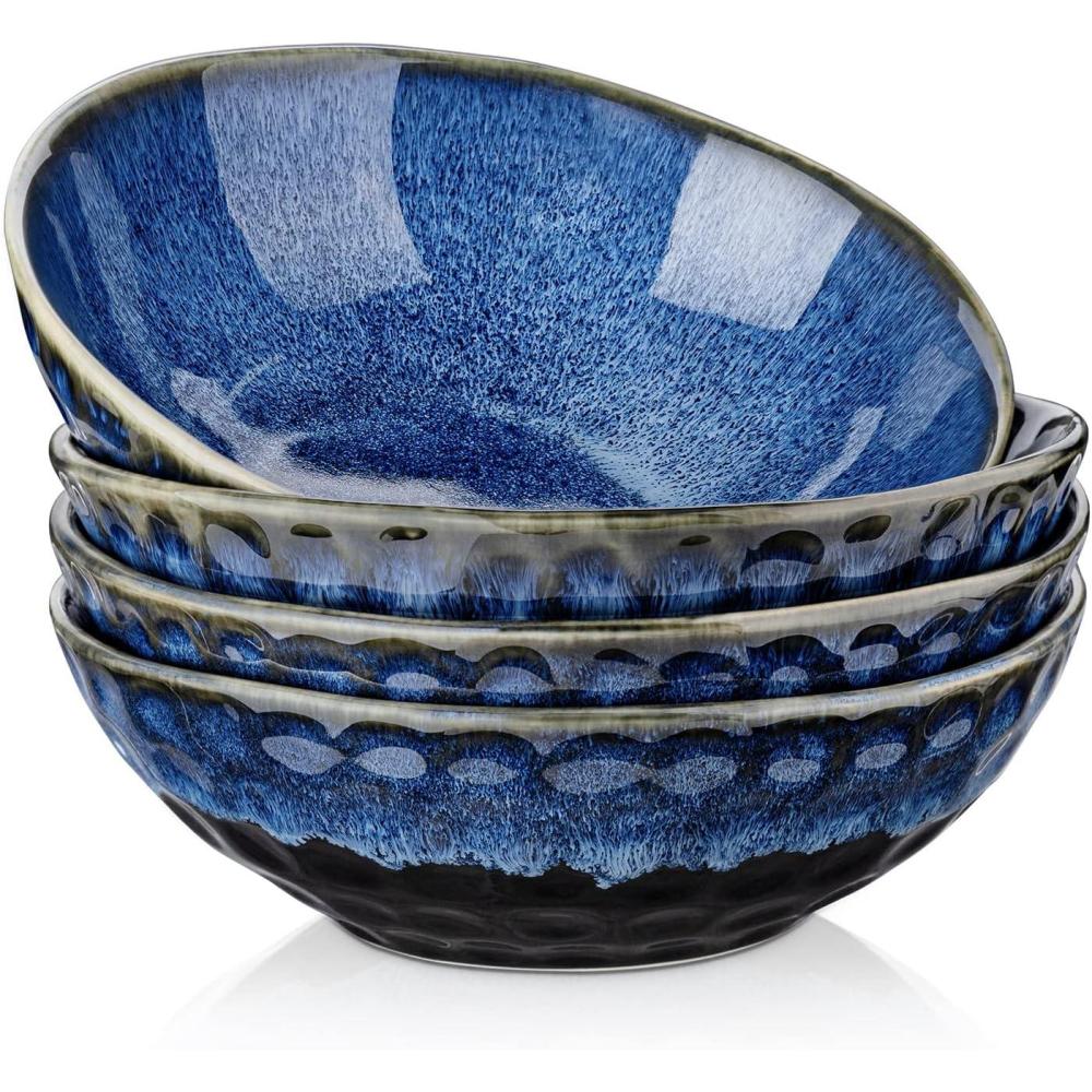 imagevancasso Starry 24oz Cereal bowls Set of 4 Porcelain Pasta Bowls Leadfree Soup Bowls Blue Bowl for Kitchen Ceramic Bowls for Cereal Soup Oatmeal Salad Dishwasher ampamp Microwave Safe