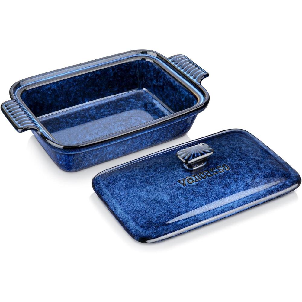 imagevancasso Starry 38 Quart Casserole Baking Dish large lasagna pan with lid 9x13 inch Stoneware casserole with lid Microwave Dishwasher Safe BlueBlue
