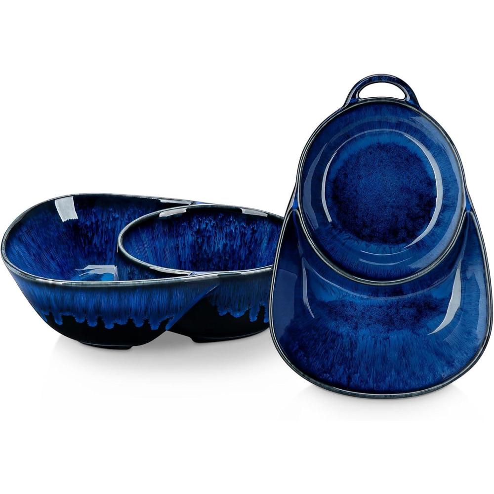 imagevancasso Starry Chip and Dip Bowl AntiSoggy Cereal Bowl Soup and Sandwich Plate Combo Breakfast Powls Divided Snack Bowls 2 PackWhiteBlue