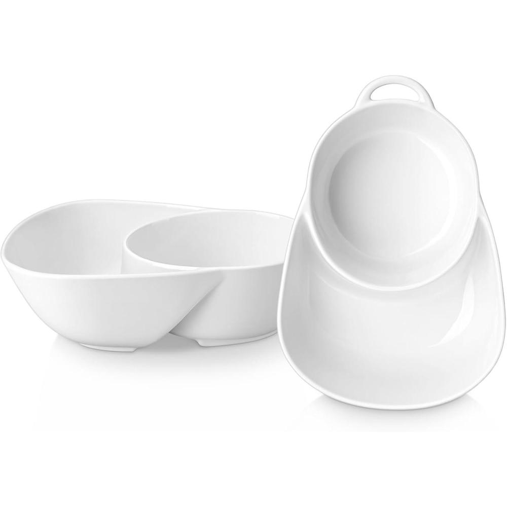 imagevancasso Starry Chip and Dip Bowl AntiSoggy Cereal Bowl Soup and Sandwich Plate Combo Breakfast Powls Divided Snack Bowls 2 PackWhiteWhite