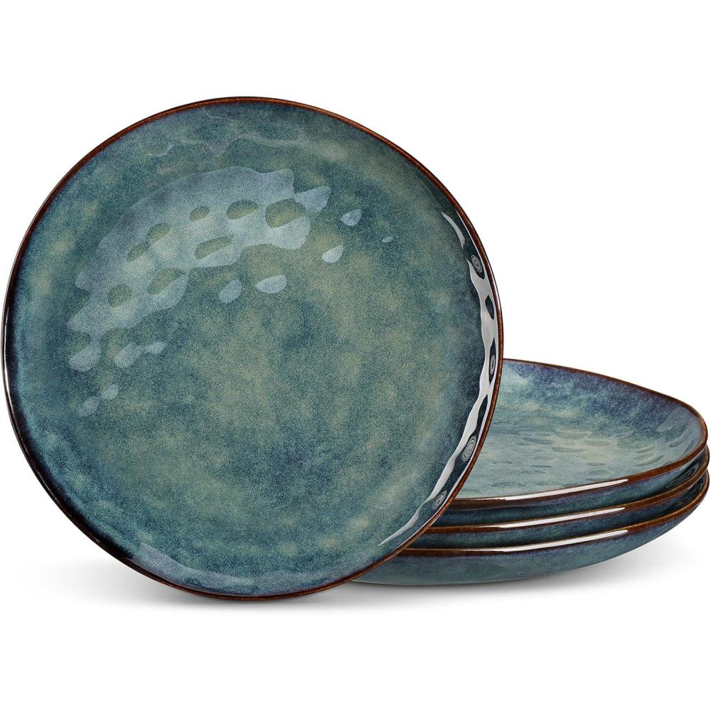 imagevancasso Starry Dinner Plates 105 Inch Ceramic Plates Microwave Oven and Dishwasher Safe Plates Set of 4 Modern Dinnerware Dishes SetampampScratch ResistantGreen
