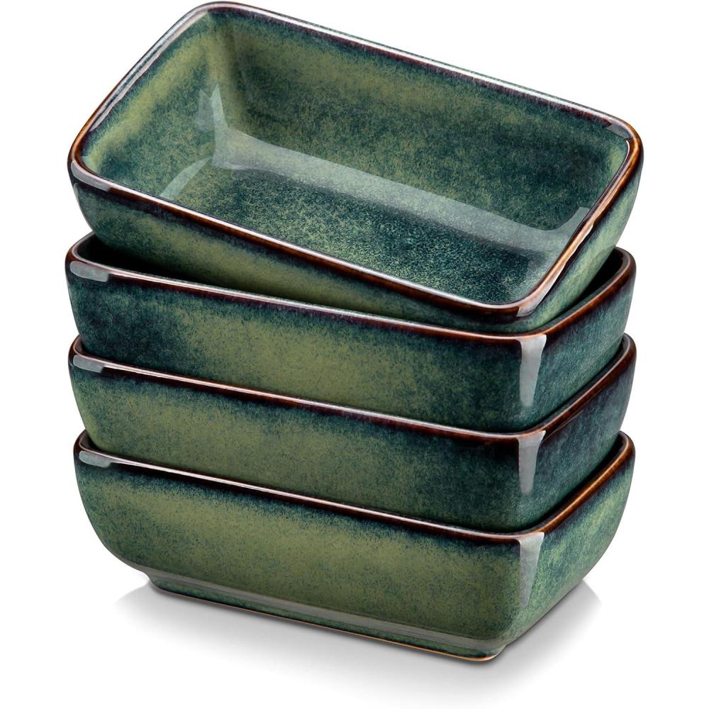 imagevancasso Stern 6 Oz Dipping Bowls 37 Inches Ceramic Soy Sauce Dish Square Side Dishes Small Appetizer Plates Set of 4 GreenGreen