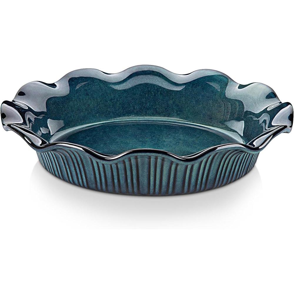 imagevancasso Stern Ceramic Pie Pan 9 inch Pie Pans with Ruffled Edge Deep Pie Dishes for Baking Round Pie Plates for Apple Quiche Pot Pies Tart Oven ampamp Dishwasher Safe Set of 2 GreenGreen