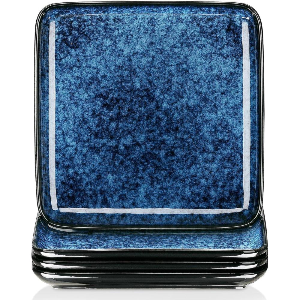 imagevancasso Stern Square Dinner Plates Set of 4 105 Inch Dessert Plates Reactive Change Glaze Blue Serving Pasta Salad Plate Dish Scratch ResistantBlue