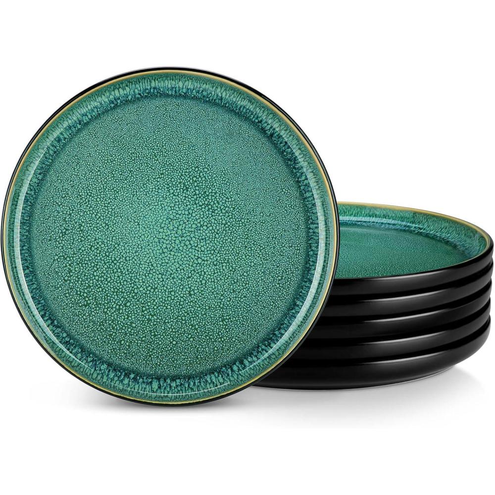 imagevancasso VAGE Dinner Plates Set of 6 1025 Inch Ceramic Plates Microwave Oven and Dishwasher Safe Plates BlueGreen