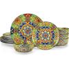 vancasso 18 Pieces Dinnerware Sets, Plates and Bowls Set, Porcelain Dishes Set for 6, Microwave and Dishwasher Safe, Scratch Resistant, Bohemian Style Dining Ware Service for 6, Series SIMI(Bohemian Green)