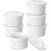 vancasso 8 oz Ramekins with Lid, Porcelain Creme Brulee Souffle Dishes, White Pudding Custard Cups Ramiken for Baking, Dishwasher and Oven Safe, Set of 6(10 oz)