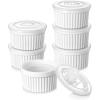 vancasso 8 oz Ramekins with Lid, Porcelain Creme Brulee Souffle Dishes, White Pudding Custard Cups Ramiken for Baking, Dishwasher and Oven Safe, Set of 6(6 oz)