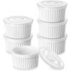 vancasso 8 oz Ramekins with Lid, Porcelain Creme Brulee Souffle Dishes, White Pudding Custard Cups Ramiken for Baking, Dishwasher and Oven Safe, Set of 6(8 oz)
