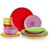 vancasso Bonita Dinnerware Set Blue Stoneware 12 Pieces Service for 4, Handpainted Spirals Pattern Stoneware Plates and Bowls Set(Bonita Multicolor)