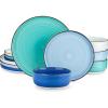 vancasso Bonita Dinnerware Sets 24 Pieces, Stoneware Dishes Set for 6, Dinner Platers with Bowls Set, Dinshwasher and Microwave Safe, Multicolor(Blue)