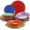 vancasso Bonita Muticolour Dinner Set 18 Pieces Stoneware Dinnerware Set for 6, Handpainted Spirals Pattern Ceramic Combination Set with 10.5in Dinner Plate, 7.5in Dessert Plate and 27oz Soup Bowl(Bonita Multicolor)