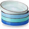 vancasso Bonita Pasta Bowls Set of 4, 32oz Shallow Bowl Plates, Dinner Bowls, Ceramic Pasta Plates, Microwave & Dishwasher Safe Serving Bowls, Bule(Blue)