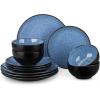 vancasso Bubble Plates and Bowls Sets – 12 Piece Dinnerware Sets Service for 4, Reactive Glaze Stoneware Tableware Set, Microwave, Dishwasher, Oven Safe (Blue)