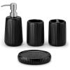 vancasso Ceramic Bathroom Accessories Set 4 Piece, Soap Dispenser with Stainless Steel Pump, Toothbrush Holder, Tumbler and Soap Dish, Modern Relief Design, Bathroom Decor Organizer, Black(Black)