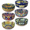 vancasso Cereal Bowls Set of 6, Bohemian Ceramic Soup Bowls, 28 oz Colorful Bowls Set for Kitchen, Dishwasher & Microwave Safe for Salad, Pasta, Rice, Oatmeal, Fruit(Bohemian Style)