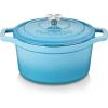 vancasso Enameled Cast Iron Dutch Oven, 9.3 Quart Dutch Oven Pot with Lid, Oval Dutch Oven Cast Iron Pot with Non Stick Coating for Bread Baking, Light Blue(Blue)