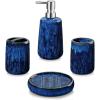 vancasso Green Bathroom Accessories Set, Ceramic Soap Dispenser and Toothbrush Holder Sets, Stoneware 4 Pcs Bathroom Sink Set for Modern Home Decor, Series Starry(Blue)