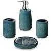 vancasso Green Bathroom Accessories Set, Ceramic Soap Dispenser and Toothbrush Holder Sets, Stoneware 4 Pcs Bathroom Sink Set for Modern Home Decor, Series Starry(Green)