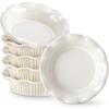 vancasso Mini Pie Pans Set of 6, 5.2 inch Ceramic Small Pie Plate for Baking, Shallow Ramekins Mini Pie Dish with Ruffled Edge for Chicken Pot Pie, Cake, Quiche, Tart, Cream Colored(White)