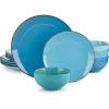 vancasso Navia Dinnerware Sets, Stoneware Plates and Bowls Sets, Dinner Salad Dessert Plates and Cereal Bowls Set, Dishes Set for 4, Spray Spot Patterned, Multi-Color(Multi-Blue)