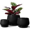 vancasso Plant Pots, 3.7+4.7+6.2 inch, Set of 3, Ceramic Garden Planters Indoor Flower Pot, Black(Black)