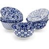 vancasso SELENE 24 oz Cereal Bowls set of 6, Ceramic Soup Bowls for Kitchen, Dishwasher & Microwave Oven Safe- for Cereal, Soup, Pasta, Salad, Blue & White Floral Design Bowl Set