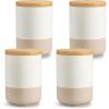 vancasso Sabine Ceramic Canister Set with Airtight Wood Lids – 3-Piece Kitchen Storage for Flour, Sugar, Coffee, Tea & Spices – Modern Countertop Decor(4 x 18 OZ)