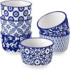 vancasso Selene 6 oz Ceramic Ramekins Set of 6, Microwave & Dishwasher Safe Souffle Cups for Baking, Dip & Sauce, Desserts, Handcrafted Blue Floral Bowls(Cobalt Blue)